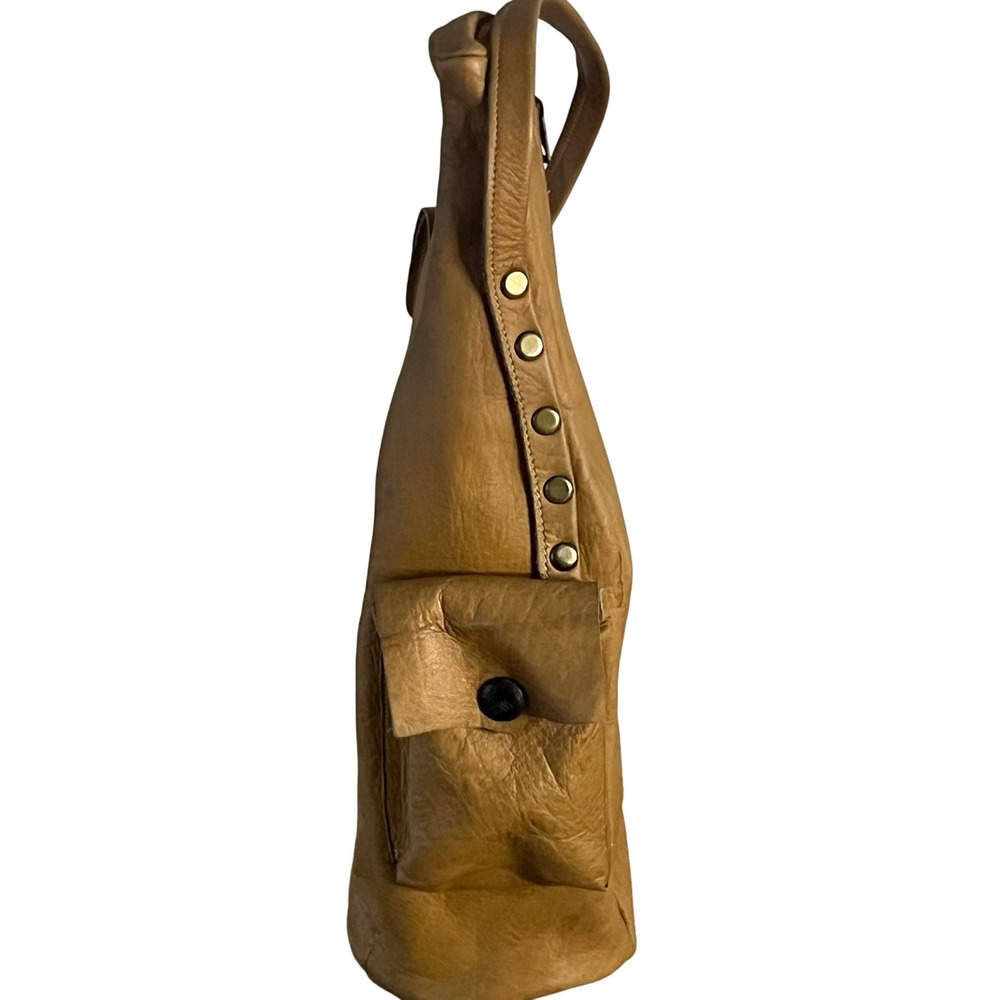 Tan Leather Sling Bag Teardrop Wine bottle Holder Bohoโ Brass Studs Handmade